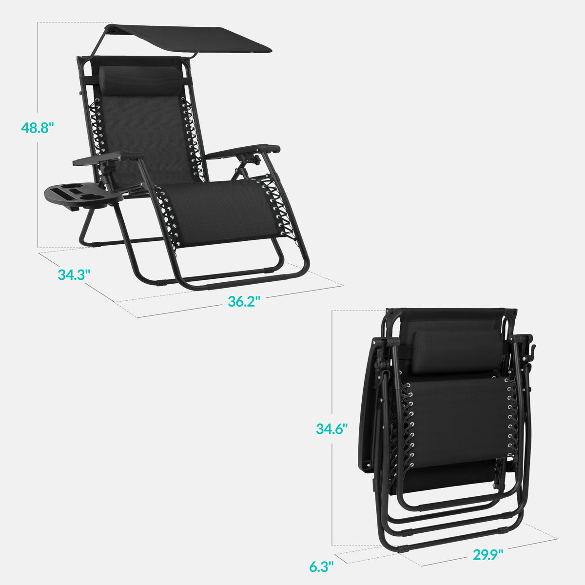 30" Zero Gravity Lounge Chair with Adjustable Canopy – Foldable Outdoor Recliner for Ultimate Relaxation