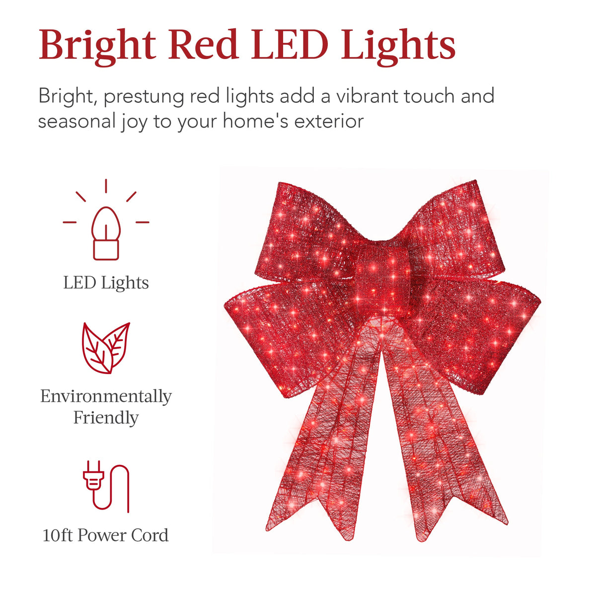 Pre-Lit XL Christmas Bow with LED Lights – Oversized Outdoor Holiday Decoration for a Festive Christmas Glow