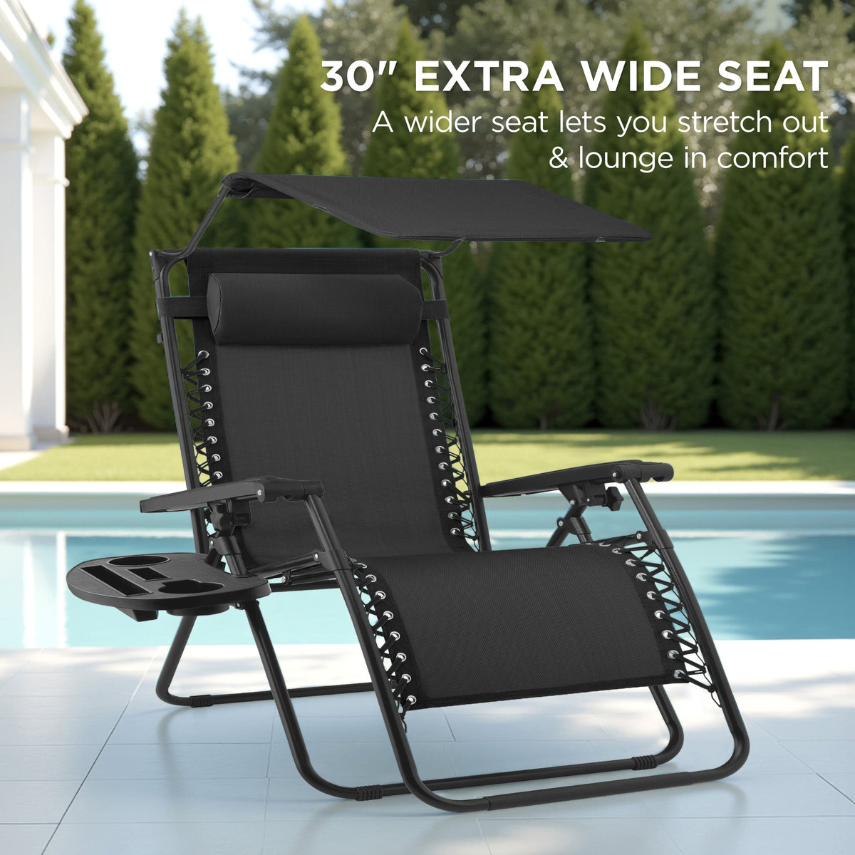 30" Zero Gravity Lounge Chair with Adjustable Canopy – Foldable Outdoor Recliner for Ultimate Relaxation