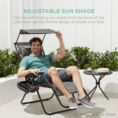 30" Zero Gravity Lounge Chair with Adjustable Canopy – Foldable Outdoor Recliner for Ultimate Relaxation