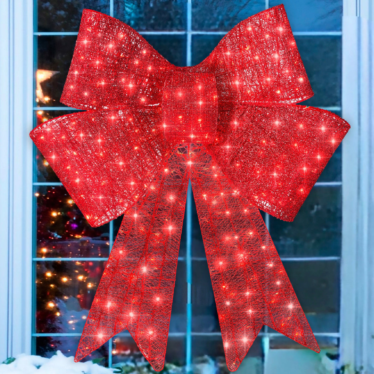 Pre-Lit XL Christmas Bow with LED Lights – Oversized Outdoor Holiday Decoration for a Festive Christmas Glow