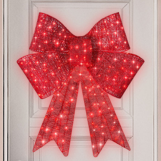 Pre-Lit XL Christmas Bow with LED Lights – Oversized Outdoor Holiday Decoration for a Festive Christmas Glow