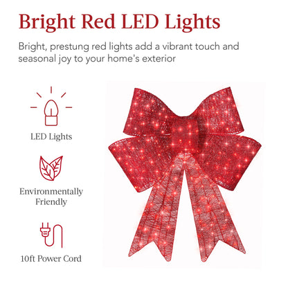 Pre-Lit XL Christmas Bow with LED Lights – Oversized Outdoor Holiday Decoration for a Festive Christmas Glow