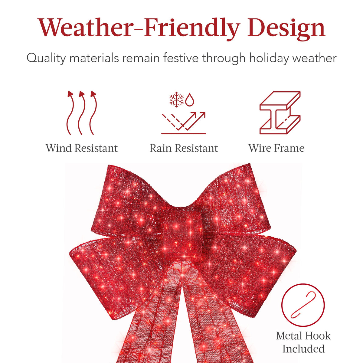 Pre-Lit XL Christmas Bow with LED Lights – Oversized Outdoor Holiday Decoration for a Festive Christmas Glow
