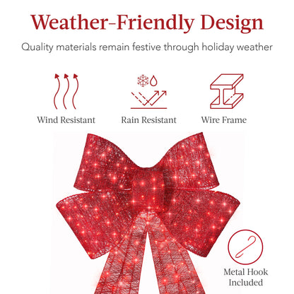 Pre-Lit XL Christmas Bow with LED Lights – Oversized Outdoor Holiday Decoration for a Festive Christmas Glow